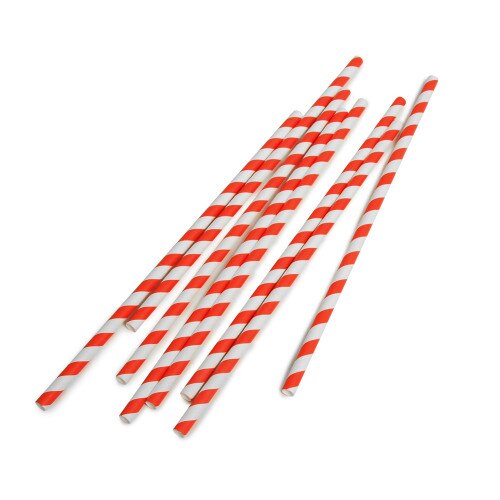 Red Stripe Compostable Straws 235x6mm - 500pcs